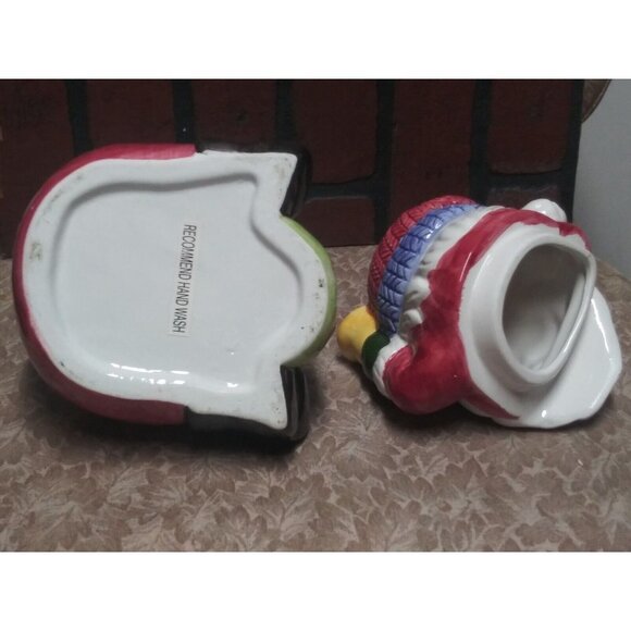 "Santa Claus" cookie jar 9" tall Vintage Santa sitting with gift bag ceramic EUC - Picture 7 of 7